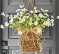 Spring and summer white daisy artificial flower hanging basket for front door decoration - 40CM / White Daisy Woven Basket Style (40CM)(Picture 27-40CM)