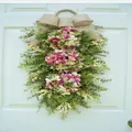 Artificial spring hydrangea wreath with pink flowers and burlap bow door decor - 60CM / Pink and White Hydrangea Burlap Bow Style (60CM)(Picture 28-60CM)