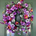 Spring summer artificial purple pansy wreath with lavender for front door decoration - 40CM / Purple Pansy Lavender Eucalyptus Wreath (40CM)(Picture 54-40CM)