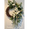 Elegant spring white magnolia faux wreath with lush green leaves for front door decor - 45cm / White Magnolia Asymmetric Drooping Vine Wreath (45CM)(Picture 55-45CM)