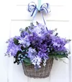 Purple simulation lilac flower basket door hanging with blue berries and ribbon decoration - 40CM / Purple Lilac Basket Blue White Plaid Bow Door Hanging (40CM)(Picture 56-40CM)