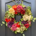 Vibrant spring summer artificial floral wreath for front door Easter home decoration - 45cm / Multicolor Mixed Silk Flower Door Wreath (45CM)(Picture 77-45CM)