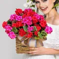 Artificial red and pink geranium flower basket for spring and summer door decoration - 40CM / Red Pink Geranium Plaid Bow Woven Flower Basket (40CM)(Picture 93-40CM)