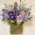 Spring and summer purple faux floral basket wreath for front door rustic decoration - 40CM / Purple Peony Hydrangea Lavender Moss Decorative Basket (40CM)(Picture 66-40CM)