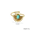 Bohemian fan-shaped gold-plated stainless steel ring with inlaid turquoise stone, 1.7g - Blue Turquoise (Ring)