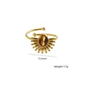 Bohemian gold stainless steel fan ring with oval brown stone inlay and bead detail - Yellow Tiger Eye (Ring)