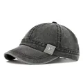 Washed canvas baseball cap with short brim in charcoal grey - Adjustable / Black