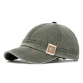 Vintage olive green washed canvas baseball cap with short brim and side logo patch - Adjustable / Army Green