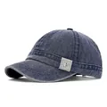 Premium washed blue canvas short brim baseball cap for outdoor sun protection and casual wear - Adjustable / Navy Blue