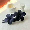 Matte black double flower hair clip with elegant floral design for women - Violet