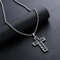 Gothic molten liquid cross necklace in silver and black for hip-hop style - Dark Cross with Box Chain (L625-B)