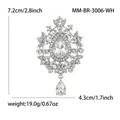 Elegant teardrop crystal glass brooch with 7.2x4.3cm dimensions and 19g weight. - White K - White