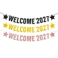 Glitzerndes 'WELCOME 2027' Neujahrsbanner-Set in Schwarz, Gold und Roségold für Partys - Willkommen 2027 / Glitzerschwarz