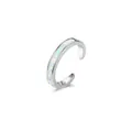Close-up of S925 sterling silver open toe ring featuring vibrant white opal inlay. - Full 925 Sterling Silver / White Gold