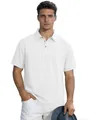 Detailed view of white breathable linen polo shirt with natural wood buttons for men. - S / Tops / White