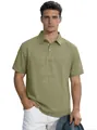 Close-up of olive green men's casual polo shirt featuring breathable linen texture fabric - S / Tops / Army Green