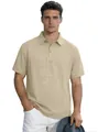 Lässiges, atmungsaktives Herren-Leinen-Poloshirt mit kurzen Ärmeln und klassischem Kragen - Khaki