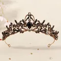 Donkere vintage legering tiara kroon met zwarte strass steentjes voor Halloween feesten - Donkere Performance Veelzijdige Kroon (TS-J2711AGBLK)