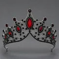 Vintage gothic dark alloy queen tiara crown embellished with red and black crystals - Dark Red Rhinestone Luxury Crown (TS-J2938GMRED)