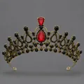 Exquisite gothic alloy tiara featuring black rhinestones and central pear-shaped red gems - Dark Princess Luxury Crown (TS-J3002AGRED)