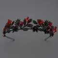 Elegant Gothic dark tiara crown with red crystal beads on a black alloy floral frame - Dark Forest Princess Crown (TS-J3369BLK)