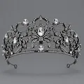 Gothic style dark alloy tiara with sparkling crystal teardrop accents for Halloween parties - Dark Spider Rhinestone Crown (TS-J3376GM)
