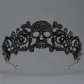 Premium Gothic black rhinestone skull crown tiara for Halloween party and fashion photography - Dark Skull Versatile Crown (TS-J3377GMBLK)