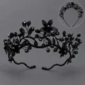 Gothic black rhinestone crown with floral and leaf patterns for Halloween costume - Dark Floral Vine Versatile Crown (TS-J3384BLK)