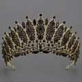 Vintage Gothic crown tiara featuring black rhinestones on a golden alloy frame for parties - Dark Queen Luxury Crown (TS-J3421GBLK)