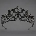 Gothic style black alloy crown featuring bats and crescent moon with dark rhinestones - Dark Night Bat Luxury Crown (TS-J3423GMBLK)