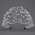 Exquisite handmade bridal mesh tiara with clear crystal beads and white square accents. - White