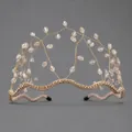 Elegant handmade bridal crystal beaded headband with gold woven wire mesh design - Gold