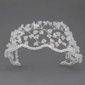 Elegant handmade silver wire bridal tiara with clear crystal beads in mesh design - White