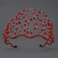 Squisita tiara da sposa fatta a mano con perle di cristallo rosso e maglia d'oro - Rosso