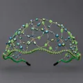 Squisita tiara da sposa fatta a mano con perle di cristallo verdi e blu, stile a rete - Verde