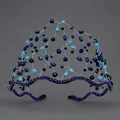Squisito cerchietto a corona in rete con cristalli blu fatti a mano per sposa o abito da sera. - Blu