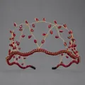 Elegante copricapo da sposa fatto a mano con perle rosse e intreccio di fili d'oro - Rosso
