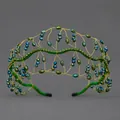 Cerchietto da sposa fatto a mano con perline di cristallo blu e verdi su rete d'oro - Verde