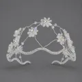 Tiara da sposa in argento fatta a mano con fiori di cristallo e fascia di strass - Argento