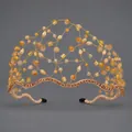 Squisita fascia da sposa fatta a mano con perle di cristallo champagne e rete intrecciata - Champagne