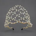 Squisito cerchietto da sposa fatto a mano in rete con eleganti perle bianche e filo d'oro - Oro