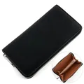 Portafoglio lungo in vera pelle nera martellata con interno marrone e zip - 20*10*2.5CM / Nero & Marrone