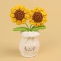 Hand-knitted yellow crochet sunflower potted ornament with a cozy white knitted pot - Yellow-2 Heads Small Sun (White Small Vase)