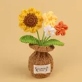 Handmade crochet sunflower potted plant with mixed flowers and brown knitted pot - Yellow-Small Sun + Forget-Me-Not (Brown Small Vase)