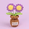 Handmade purple crocheted flower pot decoration with a 'Handmade with Love' tag label - Purple-2 Heads Daisy (Brown Small Vase)