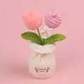 Beautiful handmade pink and peach crocheted tulip flower potted plant in a soft white vase - Gradient Pink-Fat Tulip (White Small Vase)