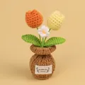 Handmade crochet tulip flower pot ornament in orange and yellow - Gradient Yellow-Fat Tulip (Brown Small Vase)