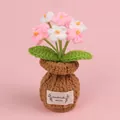 Handmade pink and white crocheted flower potted plant ornament for home decoration - Gradient Pink-Forget-Me-Not (Brown Small Vase)