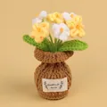 Charming handmade crochet yellow and white potted flowers for cozy desk decoration - Gradient Yellow-Forget-Me-Not (Brown Small Vase)