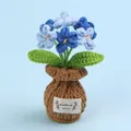 Beautiful handmade blue forget-me-not crochet potted plant with a decorative label - Gradient Blue-Forget-Me-Not (Brown Small Vase)